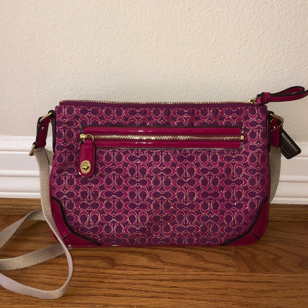 Coach Metallic Signature Sateen Patent Leather